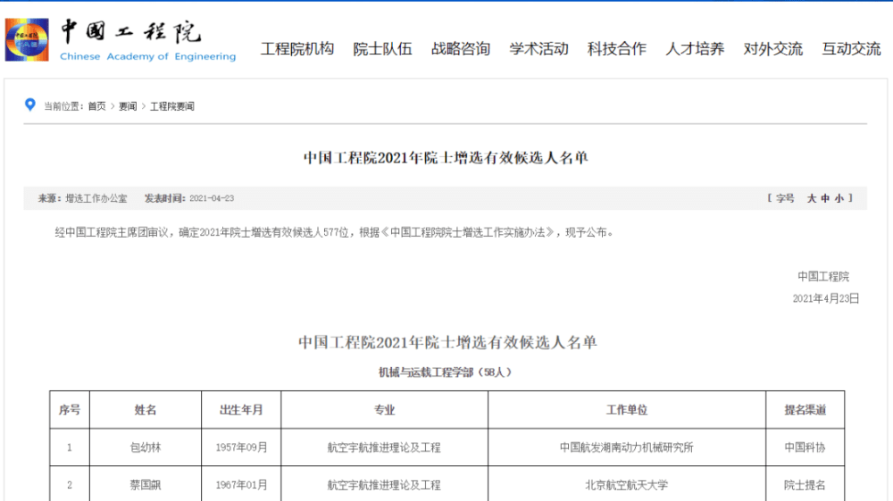 中國(guó)工程院院士增選候選名單公布，天津多人上榜！